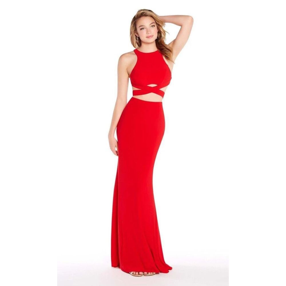 Alyce Paris Formal Gown Red 2 Piece Crop Top Maxi Skirt Homecoming Women 8